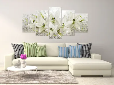 Image de Tableau acoustique Fleurs Lys 200 x 100 cm Tableaux Mousse acoustique Absorbeur acoustique haute performance Isolation acoustique Toile 5 pièces Tableau mural Acoustique intérieure Isolation acoustique b-A-0326-b-p