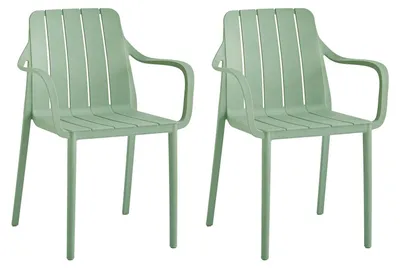 Productafbeelding van Famanu – Set van 2 stapelbare tuinstoelen in groen, hoogwaardige outdoor stoelen, weerbestendig en UV-bestendig, geschikt tot 200 kg, perfect voor balkon, terras en eetkamer
