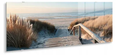 Productafbeelding van STYLER Glaswanddecoratie, 50x125 cm, Strandpad, Strand, Meer, Duinen, Natuurmotief, Wanddecoratie, Geschikt voor woonkamer, slaapkamer, hal, modern design