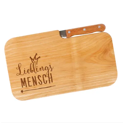 Produktbild von Frühstücksbrett mit Messer und Gravur – Geschenk für Mama, Papa, Freunde & Familie - Brettchen aus geöltem Erlenholz  (Lieblingsmensch)