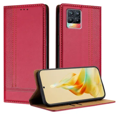 Obrázek produktu pro Pouzdro na mobilní telefon pro Realme 8 5G kožené flipové ochranné pouzdro s funkcí stojánku červené