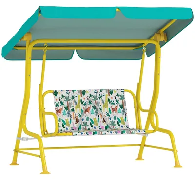 Immagine prodotto di Altalena a dondolo per bambini, modello "Hollywood", per 2 persone, con tettuccio apribile | Colore: Verde | Dimensioni: 75x112x120 cm