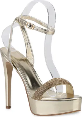 Produktbild von VAN HILL Damen Plateau Sandaletten Stiletto Party Strass Plateau-Schuhe 840042, Farbe: Gold, Größe: 39