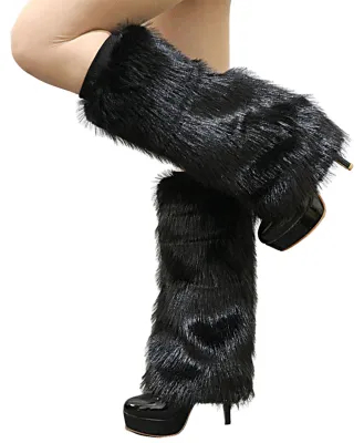 Produktbild von 1 Paar dicke, dehnbare Stulpen aus Plüsch, elastisch, einfarbig, Herbst/Winter, Damen, warme Stiefelstrümpfe aus Kunstpelz