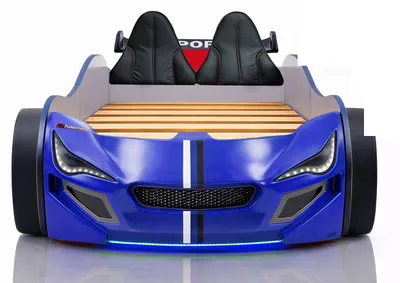 Produktbild von Autobett Kinder 90x200 Jungen LED Leuchte Unterbodenbeleuchtung Sound Fernbedienung, Farbe wählen:Blau Weiss, Sportsitze:ohne Sportsitze, Matratze:ohne Matratze, Bettwäsche:ohne Bettwäsche