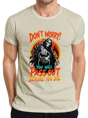 Zdjęcie produktu dla "Zmarasz, zanim umrzesz" - ironiczne męskie T-shirty, kolor naturalny, rozmiar XXL
