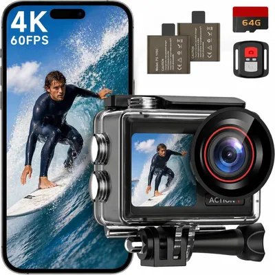 Obrázok produktu pre Akčná kamera 4K 60FPS - 30MP - Podvodná kamera do hĺbky 40 metrov - 2 obrazovky - Bezdrôtové diaľkové ovládanie
