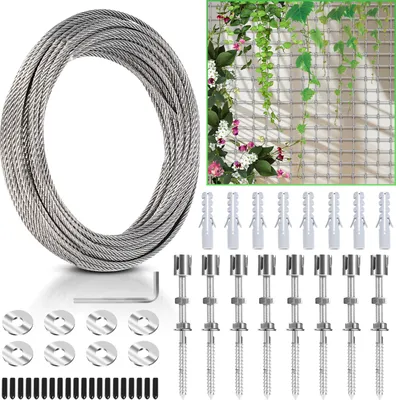 Produktbild von TolleTour 12M Rankhilfe Edelstahl Drahtseil Nature Rankseilsystem für Kletterpflanzen Edelstahlseil Seilsystem 3mm Set mit Schrauben Pflanzen Spalier Rankgitter