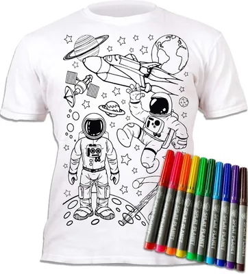 Productafbeelding van Planet Kleur-in Ruimte T-shirt met 10 niet-giftige wasbare magische pennen - Kleur-binnen en was uit T-shirt (7-8 jaar)