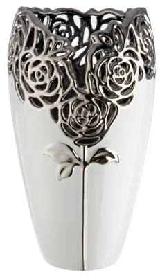 Obrázok produktu pre Gilde Vase, "Rose", Rosenmotiv, Keramik, weiß, VE 1, H. 32 cm, D. 18 cm 58457