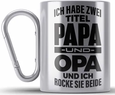 Produktbild von Trendation - Papa und Opa Edelstahl Tasse Karabiner Geschenk für Opa Weihnachten Geburtstag Lustige Edelstahl Tasse Karabiner Bester Opa (Silber)