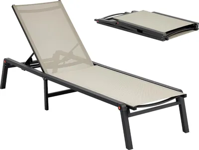 Produktbild von VEVOR Liegestuhl faltbar, Tragkraft 180 kg, Gartenliege mit 5 verstellbarer Rücklehne, Sonnenliege aus Aluminium, Strandliege, Relaxliege, Gartenmöbel für Strand, Hof, Camping und Terrasse