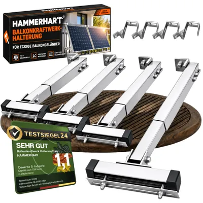Produktbild von 4x Balkonkraftwerk Halterung ECKIG│Balkon Geländer Halterung für alle Solarpanel Arten│Solarmodul Halterung aus robustem Aluminium für Eckige Geländer