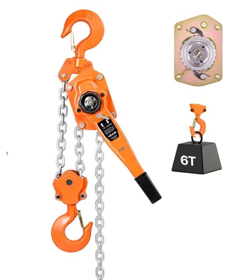 Productafbeelding van VEVOR hefkat, 6 ton capaciteit, handkettingtakel, 3 meter hefhoogte, hefkat met G80-gelegeerd stalen ketting en mechanische dubbele vergrendelingsrem, ratelkatel met 360° draaibare haken, geschikt voor magazijnconstructie, garage