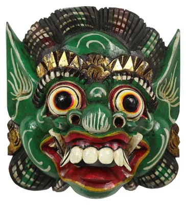 Produktbild von Barong Maske balinesische Mythologie Drachenmaske Bali Barongmaske Rangda Ubud Asien gute Geister traditionell ca. 25 cm Holz, Farbe:Grün