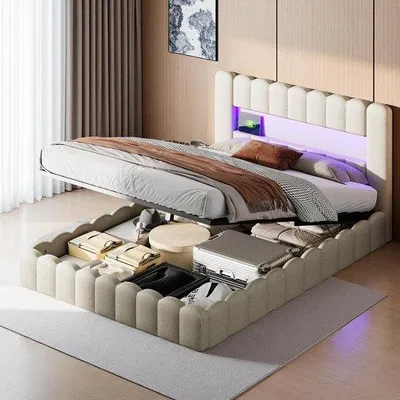Productafbeelding van Gestoffeerd Tweepersoonsbed 180x200 cm met Opbergruimte, LED en USB