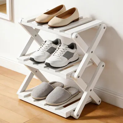 Klappbares Schuhregal, 3 Ebenen, weiß, freistehend, platzsparend