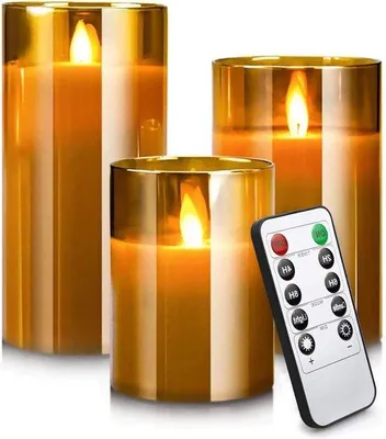Immagine prodotto di Candele elettriche con fiamma mobile, set da 3, telecomandate, senza fiamma, con timer