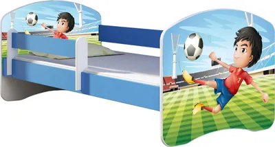 Immagine prodotto di Letto ACMA per giovani letto per bambini letto junior completo di materasso a doghe e protezione anticaduta Blu 13 calciatori 180x80