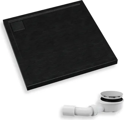 Produktbild von BADLAND Duschwanne Quadratisch Omega 80x80x5 Schwarz mit Ablaufgarnitur Gratis
