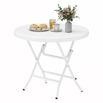 Produktbild von YITAHOME 80 cm Gartentisch Klapptisch Balkontisch Campingtisch Rund, Wetterfest 80 x 74cm, Weiß