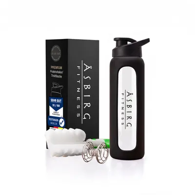 Produktbild von Asbirg | Glas Protein Shaker 700ml – BPA-frei, auslaufsicher & robust – Eiweiß Shaker aus Borosilikatglas – Trinkflasche für Fitness & Sport