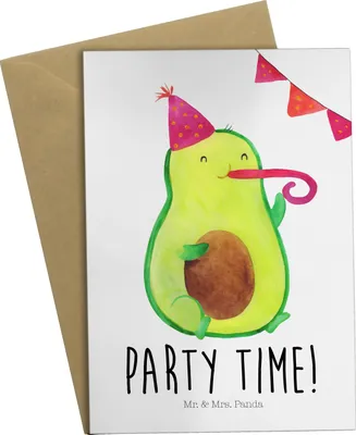 Produktbild von Mr. & Mrs. Panda Grußkarte Avocado Party Zeit - Weiß - Geschenk, Happy Birthday, Geburtstag, osterkarten, osterkarte, Geburtstagsfeier, Glücklich, Grußkarten
