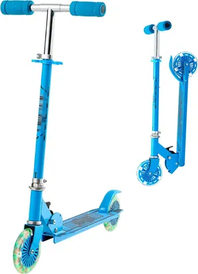 Immagine prodotto di Monopattino per bambini - Monopattino a 2 ruote/monopattino da città - Dai 3 anni in su - Manubrio regolabile in altezza - Ruote luminose - Piano antiscivolo - Pieghevole - Portata massima 50 kg - Blu