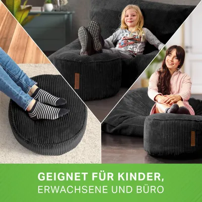 Produktbild von Green Bean® Indoor Sitzhocker Pouf 45x25cm EPS-Perlen Füllung & Cordstoff Kuschelig Weich Waschbar - Drinnen Bodenkissen Liegekissen Sitzkissen Sitzhocker Relax-Sessel Kinder Erwachsene Stoff Schwarz