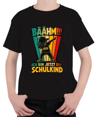 Produktbild von Bäähm Ich bin jetzt ein Schulkind 2026 Dabbing Junge Schulanfang Kinder T-Shirt, Schwarz, 140