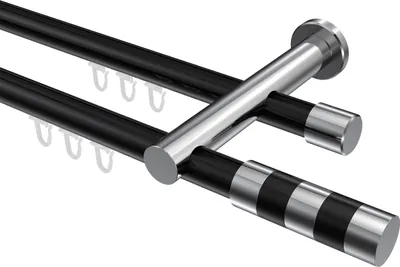 Produktbild von Interdeco Innenlaufstange / Gardinenstange mit Innenlauf Schwarz / Chrom, Typ Platon Mavell (Zylinder Bicolor), 20 mm Ø 2-läufig, 420 cm