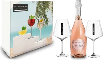 Produktbild von Scavi & Ray Geschenkset Scavi Ray Rosé Spumante DOC 0,75L (11% Vol) + 2 Wein Gläser, klar- [Enthält Sulfite]