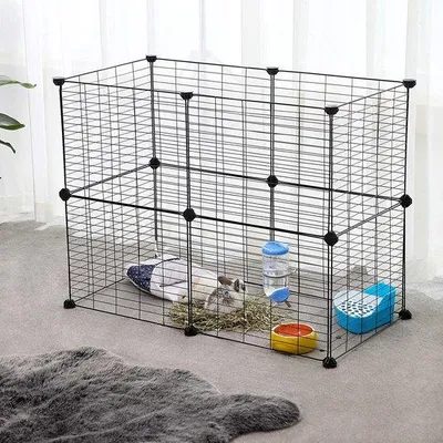 Produktbild von Unyqoos® Freilaufgehege für Kleintiere – DIY Laufstall mit 12 Metallgitter‑Paneelen, schwarz, für Kaninchen, Meerschweinchen & Welpen