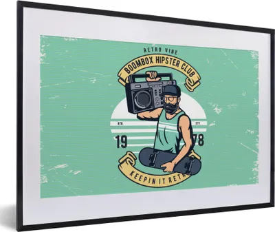 Produktbild von MuchoWow® MuchoWow® Gerahmtes Poster Mancave - Skateboard - Radio - Altmodisch 60x40 cm - Poster mit zchwarzem Bilderrahmen - Schlafzimmer - Plakat in Rahmen - Drucken