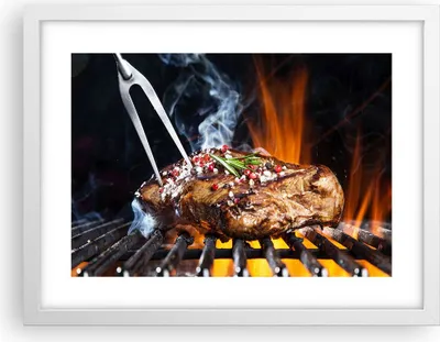 Produktbild von Gerahmtes Poster - Weißer Rahmen - Steak Grill Flammen Essen - 40x30 cm - Wand Bild - Wanddeko - Wandbilder - Kunstposter - Wandposter - Bilderrahmen - Bilder - Kunstdruck - Wandbild - P2WAA40x30-2865