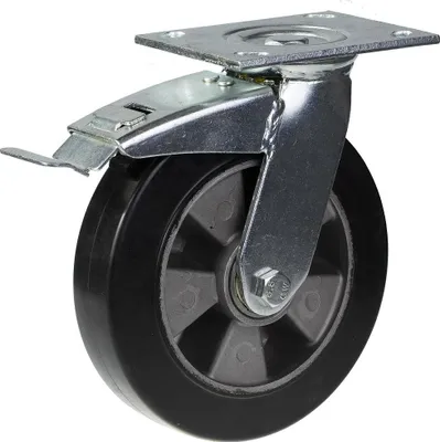 Produktbild von 200mm Lenk-/Bremsrolle mit schwarzem Elastikgummi auf Aluminium-Mittelrad