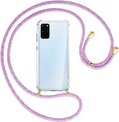 Produktbild von Handykette Backcover-Schutzhülle mit Band (Metall goldfarben) für Samsung Galaxy S20 Plus - lila/rosa/blau