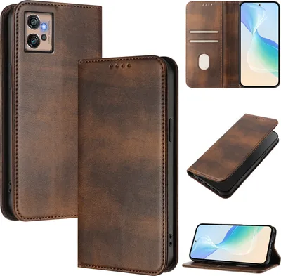 Produktbild von Handyhülle für Motorola Moto G32, Vintage Leder RFID Schutz Kartenfach Standfunktion Magnetische Klapphülle Braun