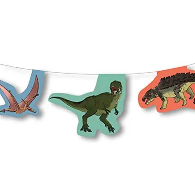 Produktbild von Dinosaurier Wimpelkette mit zehn Dinos 3,5 m lang Party-Zubehör Deko Geburtstag