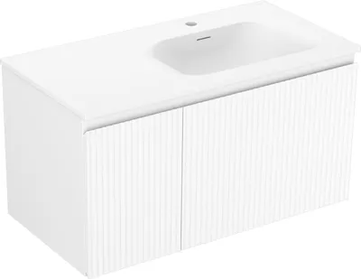 Immagine prodotto di Mexen Rivel mobile da bagno 90 cm con lavabo Vela a destra, 1S, 1D, scanalato, bianco opaco - 91A23-09047-3-BBFF01-W23P01