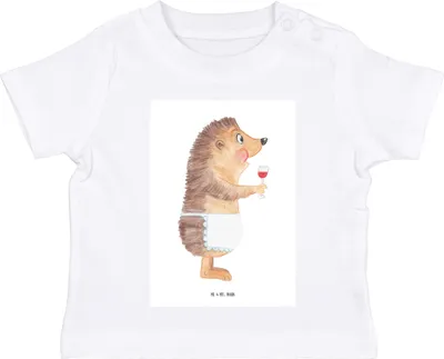 Produktbild von Mr. & Mrs. Panda Babyshirt Igel Wein 12. - 18. Monat - Weiß - Geschenk, trinken, Kleinkind T-Shirt, Öko Baby, Lustige Sprüche, Organic Shirt, Rotwein, Weinglas, Weißwein
