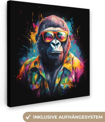 Produktbild von MuchoWow® - Leinwandbilder - Graffiti - Sommer - Affe - Gorilla, Wandbild, Wanddeko Bilder Wohnzimmer, 90x90 cm