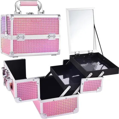 Obrázek produktu pro Kosmetická toaletka – kufr s uzamykáním – organizér na make-up – robustní hliníková konstrukce – 17x24x19 cm – růžová