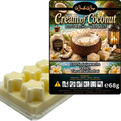 Produktbild von WonderWax Duftwachs Wax Melts für Duftlampe, 6 Sterne Duftmelt Wachsmelt Sojawachs Duftwachs Würfel für Raumdüfte, Wachs Duftöl Winter Indoor Schmelzen für Aromalampe Cream of Coconut