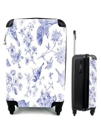 Produktbild von MuchoWow® Koffer Handgepäck Trolley Rollkoffer Kleine Reisekoffer mit 4 Rollen - Blumen - Vögel - Blau - Cabin Size < 55x40x23 cm & 55x40x20 cm - Fotokoffer - Kabinenkoffer - Boardgepäck - Reise-Box - Reisekoffer - Reisegepäck - Koffer mit Bild - Trolley für Kinder