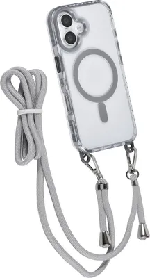 Immagine prodotto di Custodia posteriore TUNIQ per iPhone 16 - cordino da collo - TPU+PC - Grigio