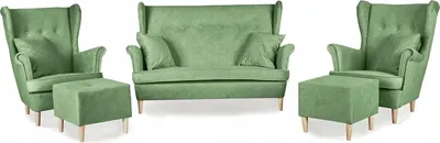 Produktbild von Family Meble Set aus Sofa + 2 Sessel + 2 Hocker Ari 2-Sitzer Sofa Couch Freistehendes Lounge Sofa Bequem zum Entspannen Wohnzimmer Büro (MIKROFAZA 09)