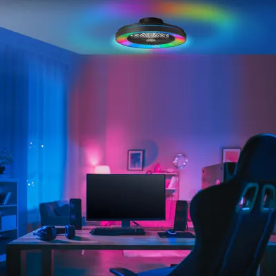 Obrázek produktu pro LED stropní svítidlo s ventilátorem, 48,5 cm, digitální RGB, CCT, stmívatelné