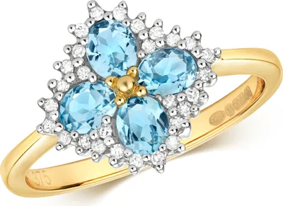 Produktbild von Exquisiter 9 Karat (375) Gold Blume Diamant Damenring Brillant-Schliff 0.11 Karat H - PK mit Topas, 51 (16.2); TRS28695RSL