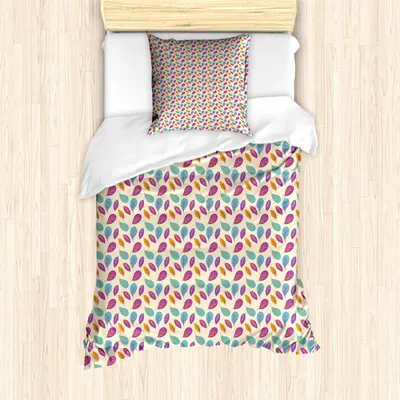 Produktbild von ABAKUHAUS Herbst Bettbezug Set für Einzelbetten, Bunte warme Töne Runden, Milbensicher Allergiker geeignet mit Kissenbezug, 135 cm x 200 cm - 80 x 80 cm, Fuchsia und Pale Teal
